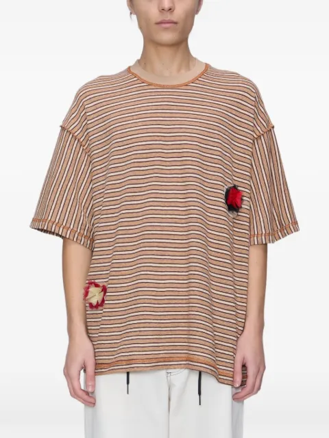 Song For The Mute striped flower-patch T-shirt Orange 261MTS036F