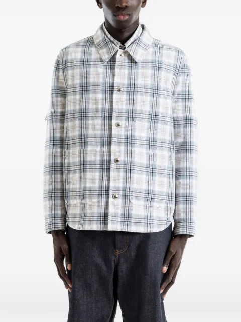 Thom Browne windowpane-plaid shirt jacket White MJO220OF1086