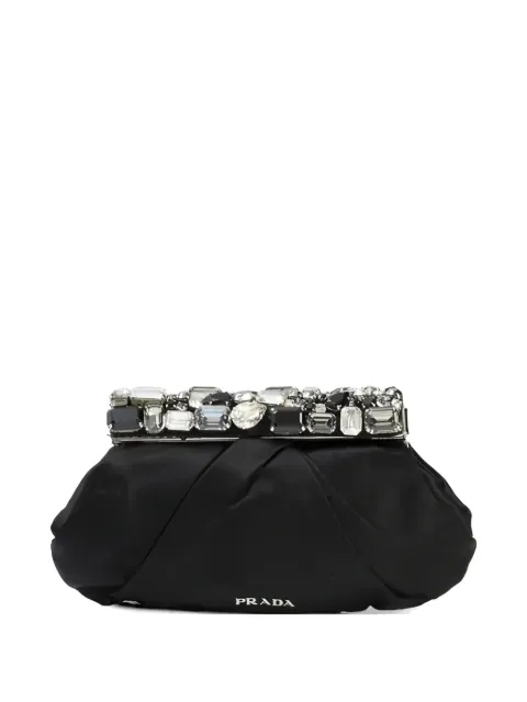 Prada Pre-Owned crystal-embellished logo-lettering clutch bag Black DPFA9249