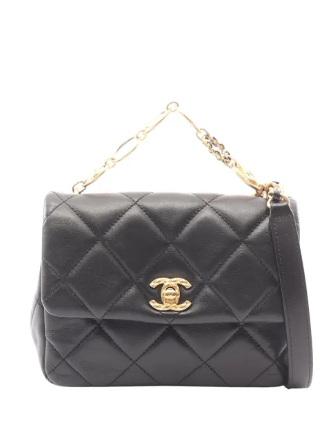 CHANEL Pre-Owned 2021-2026 Mini Square Quilted Lambskin Lucky Charms Chain Flap satchel Black 6EA4WY9VQPJO5I9M