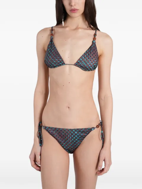 SIEDRES bead-embellished checkered bikini Brown WSS26BW09