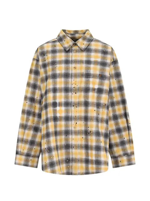 Destin Nelson check-pattern crystal-embellished shirt Yellow HEU06054TF127