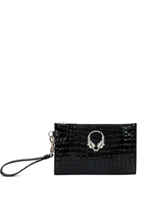 Roberto Cavalli croc-effect tiger-motif clutch bag Black WKA008PZE04
