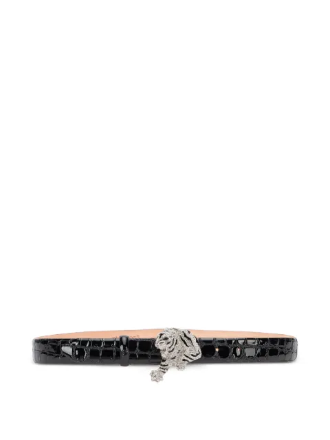 Roberto Cavalli croc-embossed crystal-embellished tiger belt Black TKC002PZE04