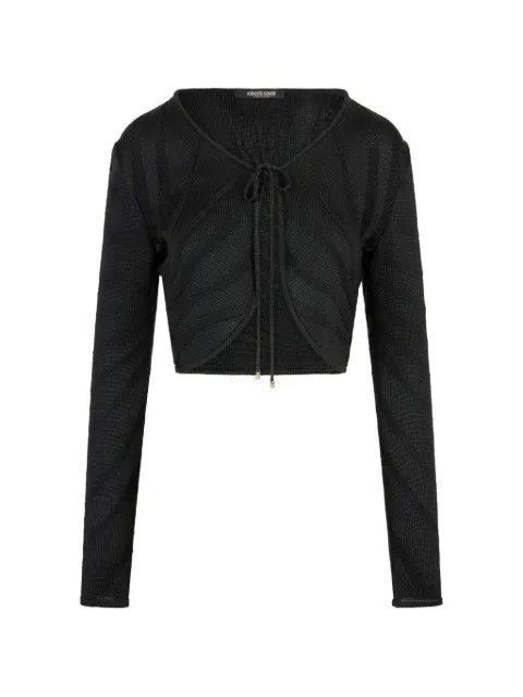 Roberto Cavalli chevron-knit tie-fastening cardigan Black XQM901MH012