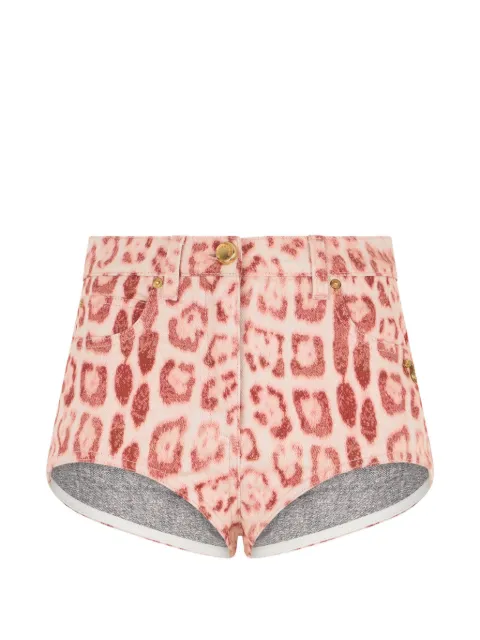 Roberto Cavalli jaguar-print denim shorts Pink XQJ202DAT23