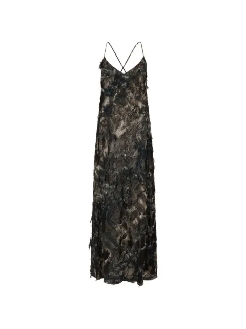 Roberto Cavalli maxi feather-effect lace dress Black XWT1027HT79
