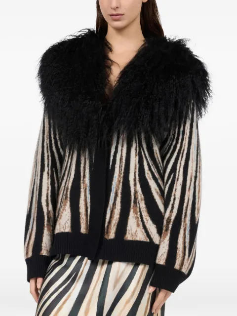 Roberto Cavalli zebra-print shearling-collar cardigan Black XQM906MA008