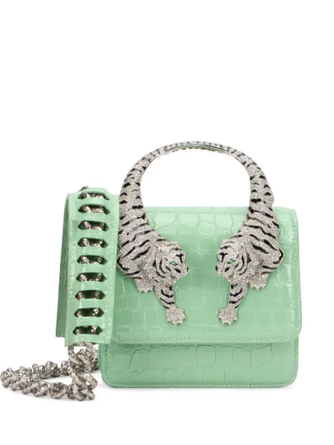 Roberto Cavalli croc-effect tiger-handle clutch bag Green SKB025PZE04