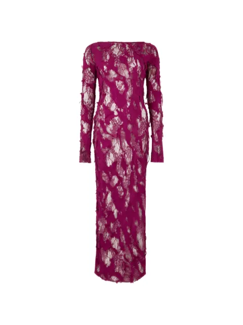 Roberto Cavalli lace-overlay frayed maxi dress Purple XWT145GG010