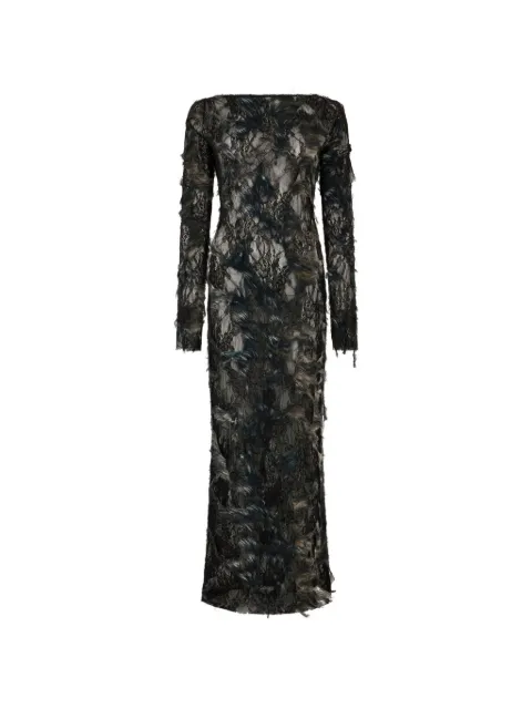 Roberto Cavalli maxi feather-embellished lace dress Black XWT1457HT79