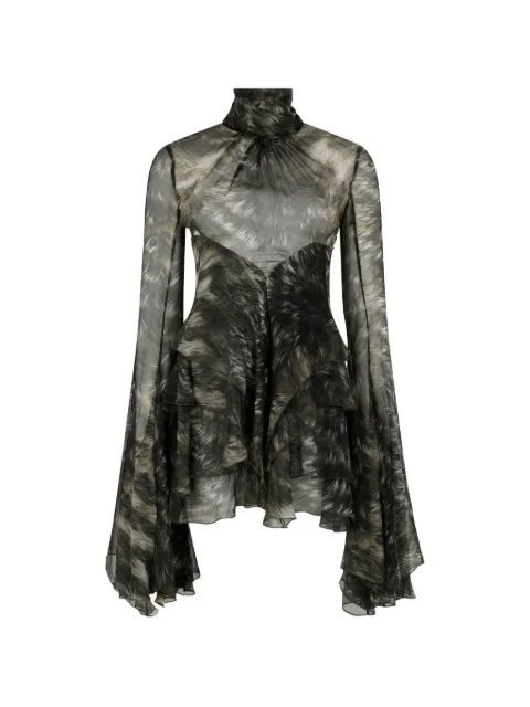 Roberto Cavalli fur-print ruffled mini dress Grey XWT101CKT79