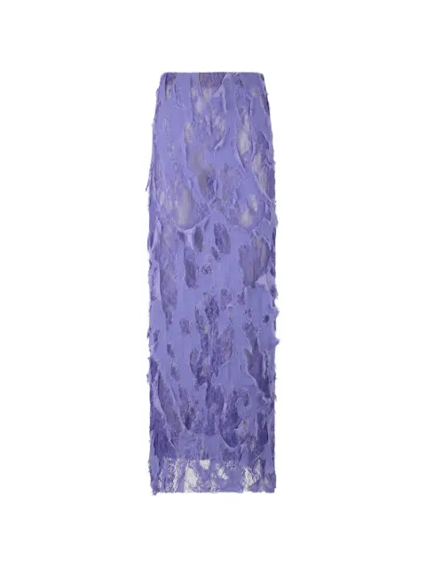 Roberto Cavalli distressed lace-panelled maxi skirt Purple XWT314GG010