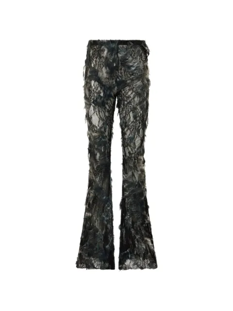 Roberto Cavalli distressed-effect lace flared trousers Black XWT2067HT79