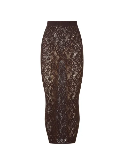 Wolford Infinite Rose lace-knit fitted midi skirt Brown 53490