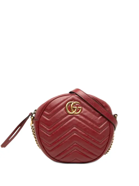 Gucci Pre-Owned 2016-2026 Mini GG Marmont Matelasse Leather Round crossbody bag Red QNIOSQPIOZ4FW2YF