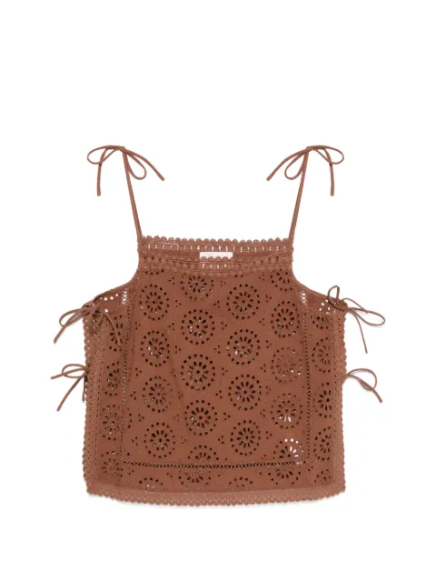 MC2 Saint Barth Stephie broderi-anglaise tie-fastening top Brown SEP0001