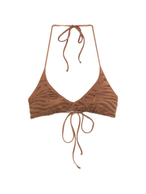 MC2 Saint Barth Hespera embellished tiger-print bikini top Brown HES0001