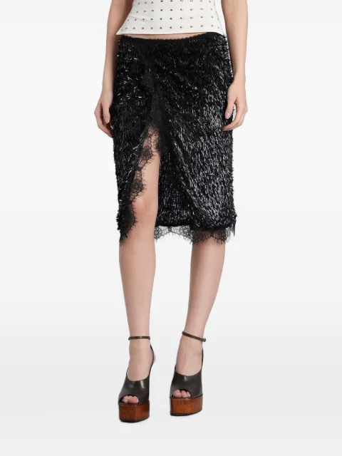 SIEDRES sequin-embellished lace-trim skirt Black WSS26SK15