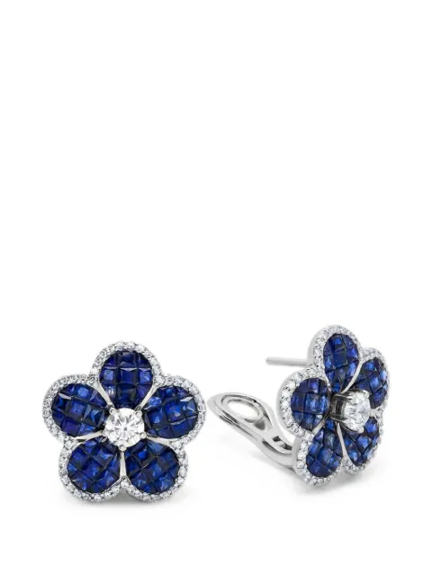 Jewels Aficionado sapphire and diamond flower earrings Silver JAE61