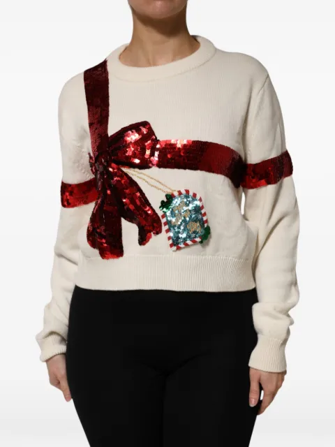 Dolce & Gabbana sequin-embellished bow-detail sweater Neutrals TSH90127