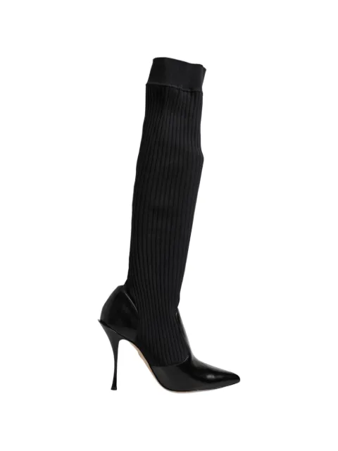 Dolce & Gabbana leather ribbed-knit boots Black LA11449