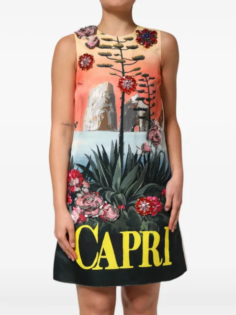 Dolce & Gabbana graphic-print crystal-embellished mini dress Green P00941456