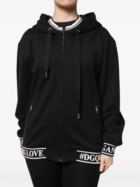 Dolce & Gabbana logo-band zip-up hoodie Black F9E10TG7RGZN0000