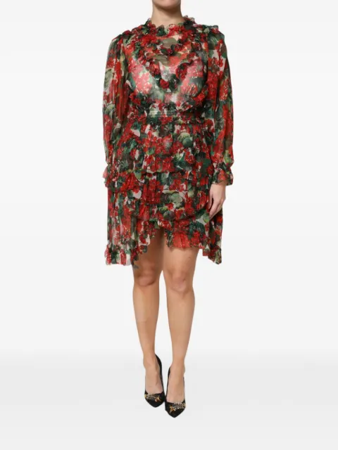 Dolce & Gabbana ruffled floral-print asymmetric dress Red F6C9QT