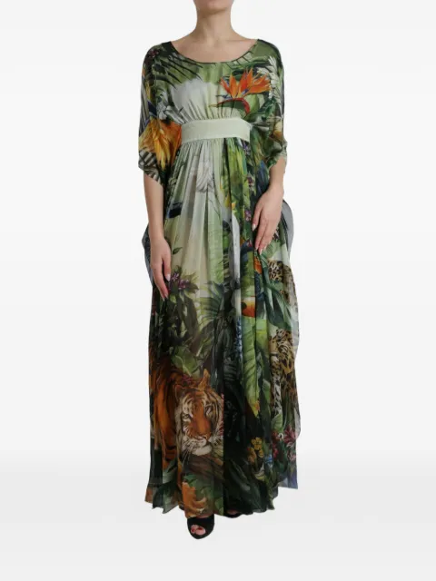 Dolce & Gabbana jungle-print silk-chiffon dress Green F6ZZ9T