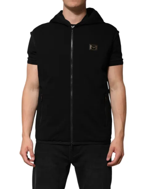 Dolce & Gabbana logo-plaque sleeveless hoodie Black G9AVGTGH490