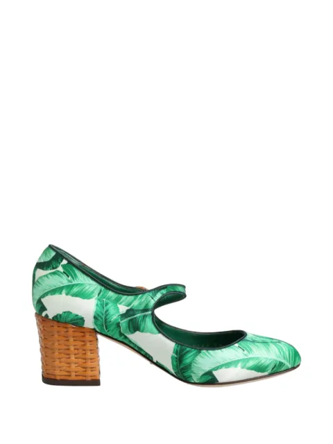 Dolce & Gabbana leaf-print wicker-heel pumps Green LA13096