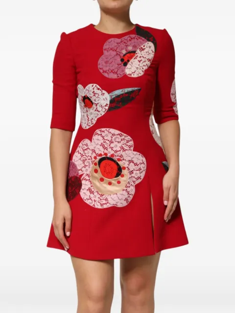 Dolce & Gabbana lace floral-applique mini dress Red DOL81748