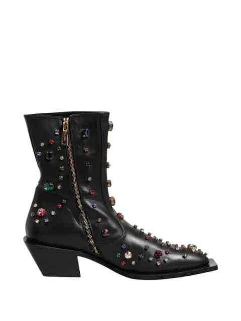 Dolce & Gabbana crystal-embellished leather ankle boots Black A60414AQ831