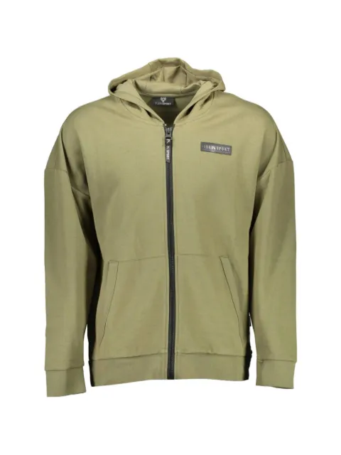 Plein Sport logo-patch zip-up hoodie Green AADCMJB3558STE003N