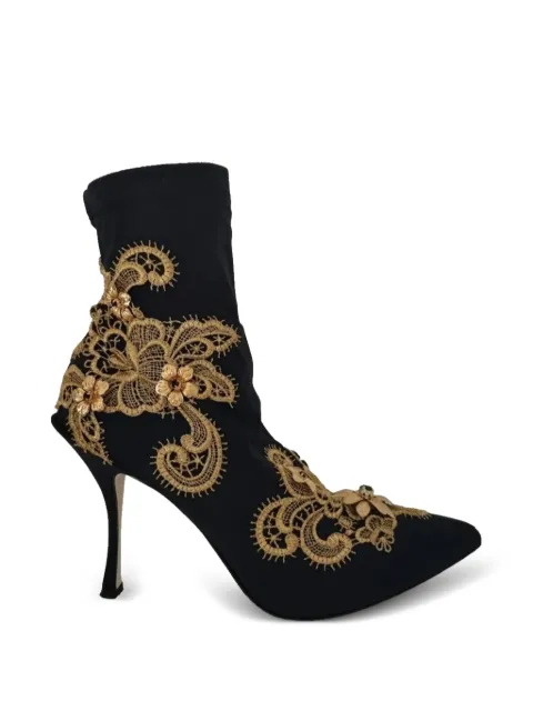 Dolce & Gabbana lace-appliqué crystal-embellished ankle boots Black CT0479AZ475