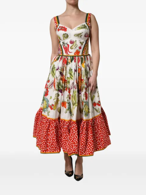 Dolce & Gabbana vegetable-print ruffled midi dress White DOL81695