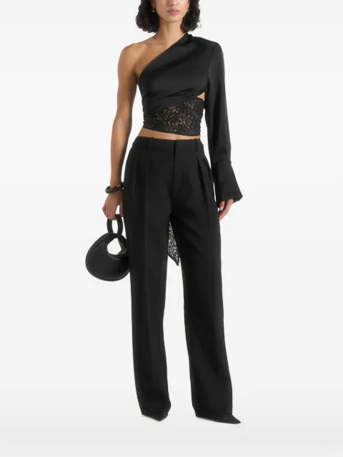 Manière De Voir Coralie one sleeve satin and lace wrap top Black WMN4659