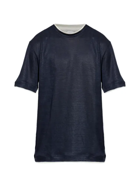 Eleventy layered-neck linen T-shirt Blue M75TSHM07TES0M241