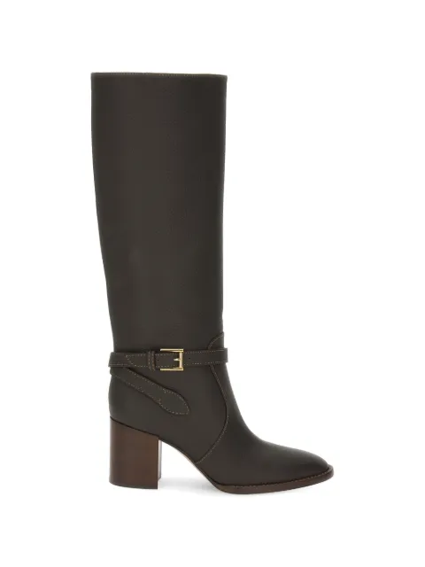Gianvito Rossi buckle-strap pebbled-leather knee length boots Brown G8000570CUOLXO