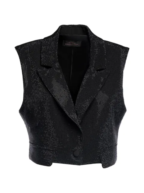 TWENTY FOURHAITCH Edasic rhinestone-embellished cropped vest Black A0091NER