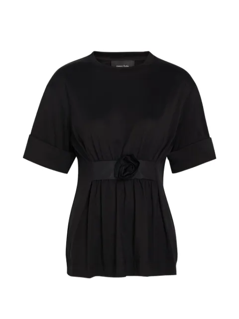 Simone Rocha floral-appliqué gathered T-shirt Black 54640553