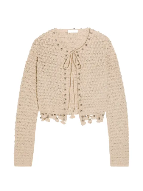 Rabanne bead-embellished crochet cardigan Neutrals 26AMPU100ML06