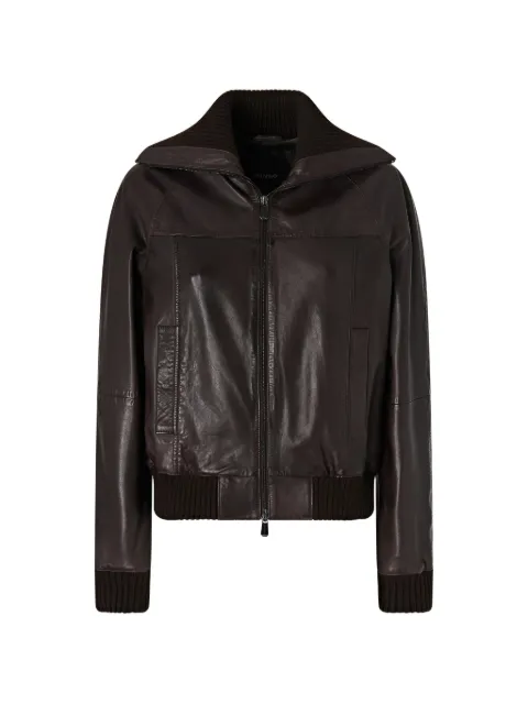 PINKO ribbed-trim leather jacket Black 107166A31X