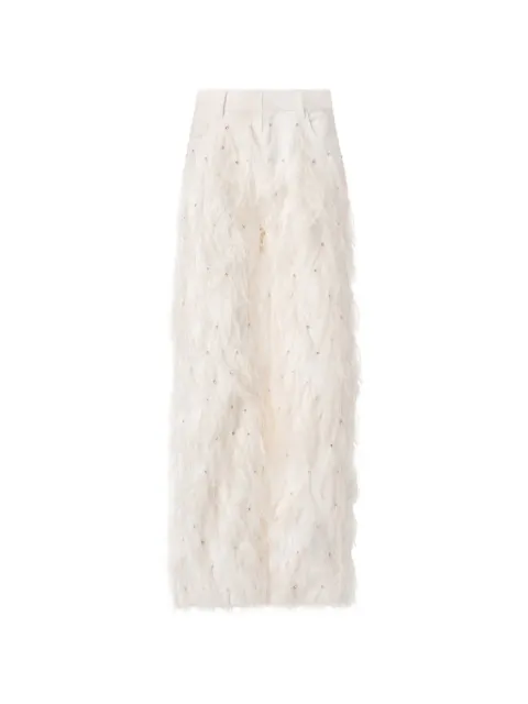 PINKO feather-trim crystal-embellished trousers Neutrals 107868A3LG