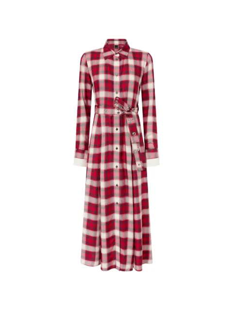 PINKO long shirt dress with check pattern and belt Red 107384A3HJ
