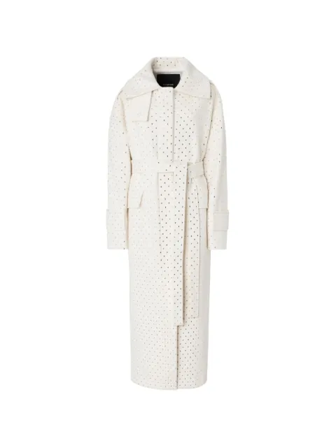 PINKO fully-rhinestoned long wool coat White 107794A30W