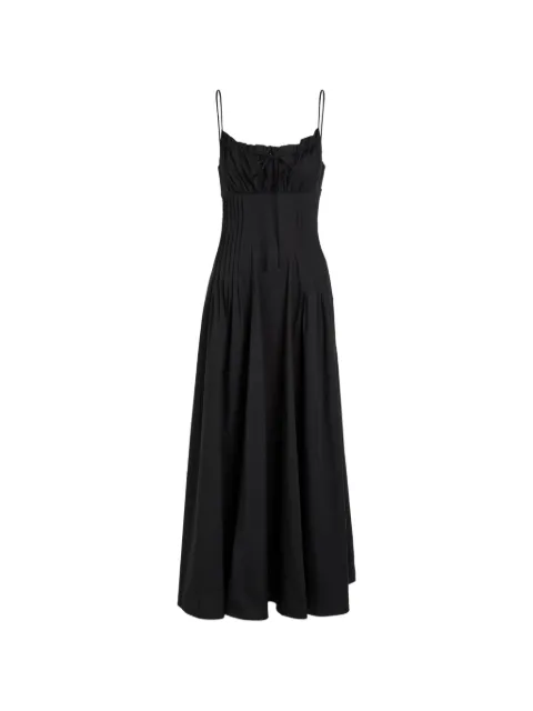STAUD Margi ruched pintuck-detail midi dress Black R26P2230PO
