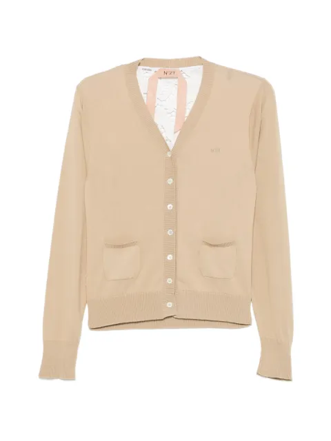Nº21 lace-panelled V-neck cardigan Neutrals 26IN2C0A0047615