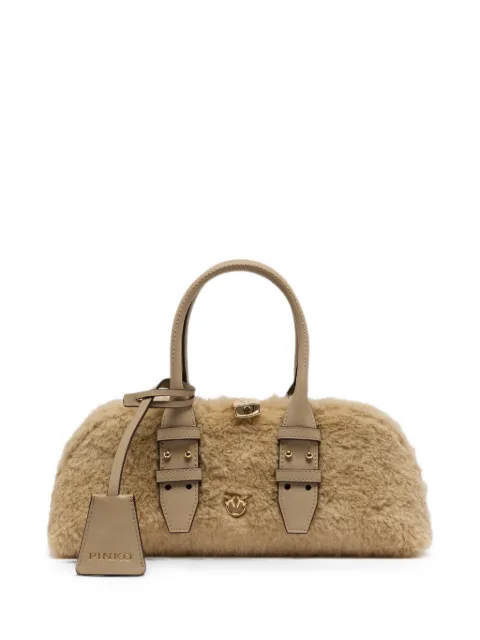 PINKO faux-shearling buckle-detail tote bag Neutrals 105334A3O9